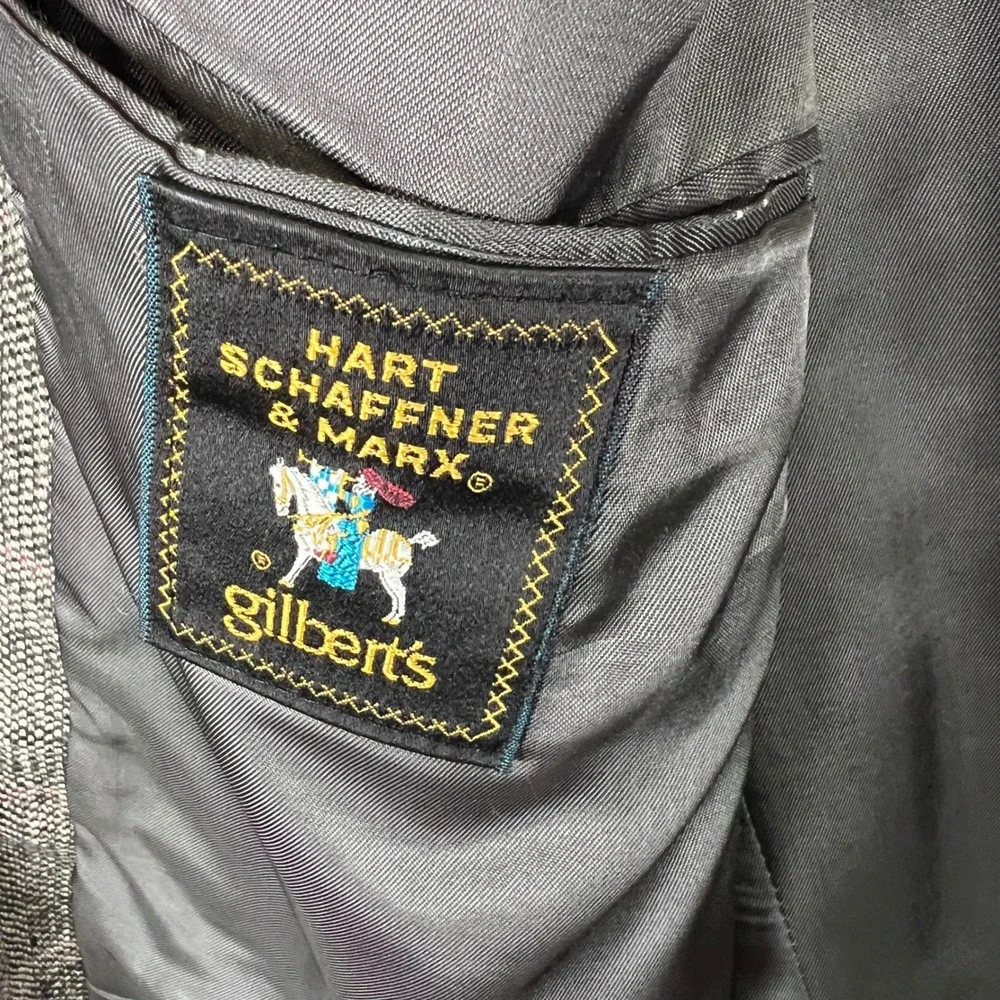 Hart Schaffner Marx Mens‎ Grey Herringbone Windowpane Blazer Sport Coat 44L